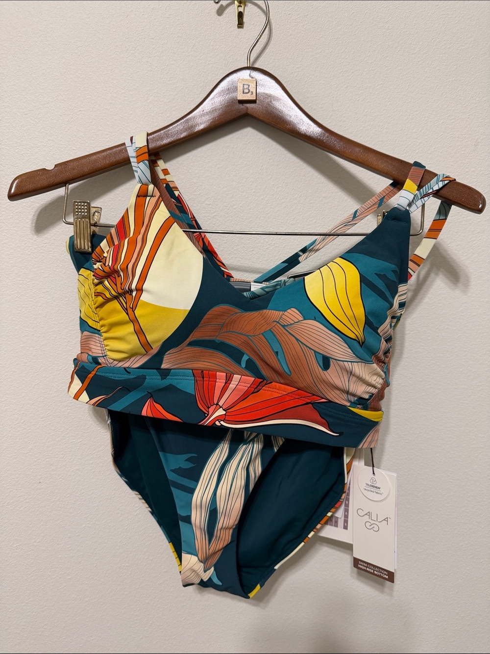 CALIA by Carrie Underwood Teal Floral-Print Bikini Set / Medium